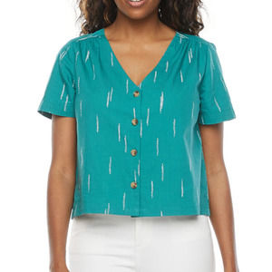 a.n.a Turquoise Button Down Short Sleeve Blouse XL